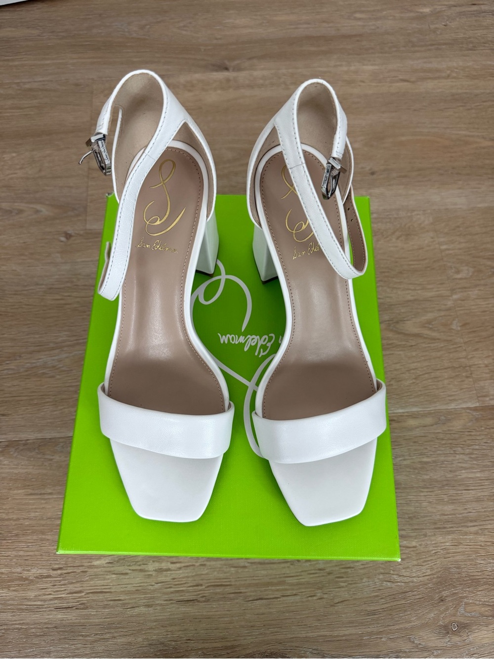 Sam Edelman White Ankle-Strap Block Heel Sandals